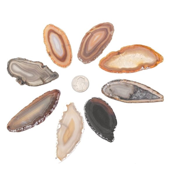 Small Natural Long Skinny Agate Slice 2 Slabs Polished Gemstones Jewelry Making - Picture 4 of 4